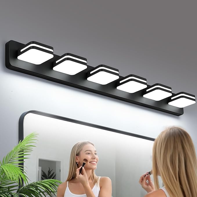 360° Rotate LED Bathroom Vanity Light Fixtures, 2500LM Acrylic Matte Black Vanity Lights for Bathroom, Modern Wall Lighting Fixtures Over Mirror Kitchen Living Room Hallway (Natural White Light 5000K)