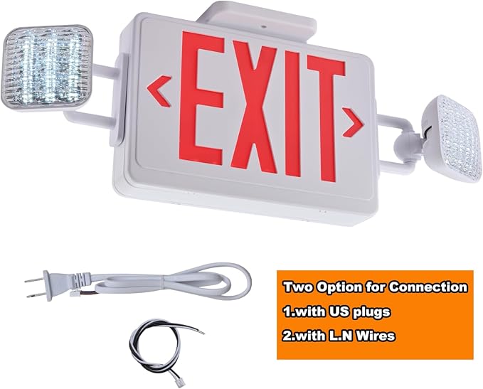 Red Exit Sign with Emergency Lights, 200lm 3Hours Plug in Exit Sign Battery Backup Lights for Business,Commerical Emergency Lighting Combo UL 924 AC85-277V Double Face