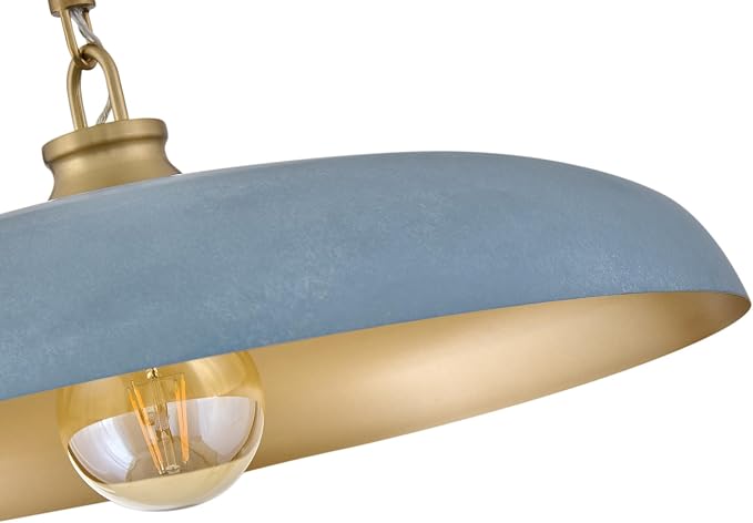 Hinkley Sadie 18" Medium Dome Pendant, Vintage Denim with Lacquered Brass | Two Tone Saucer Chandelier, Includes (5) 7" Downrods, Needs a Med. LED Bulb, Adjustable Height, Dining Room, Kitchen