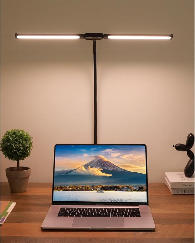 VEVOR LED Desk Lamp with Clamp, Double Head Architect Desk Lamp for Home Office, Eye-Caring Desk Light with 360° Adjustable Gooseneck, 50 Lighting Modes & Timer Function for Studying Working Drawing