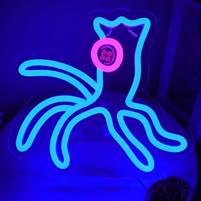Coralline Octopus Neon Sign with One Button Eye LED Light Sign for Wall Decor, USB Powered Blue Ocean Animal Light for Bedroom Bar Aquarium Game Room, Kids Birthday Gift