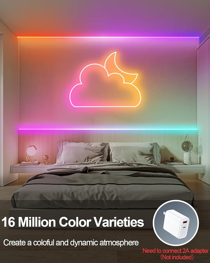 16.4Ft Smart Neon Rope Lights USB, LED Rope Lights IC & RGB Color Changing | Neon Strip Lights Outdoor Waterproof DIY with APP Control Music Sync for Gaming Room Living Indoor Decor