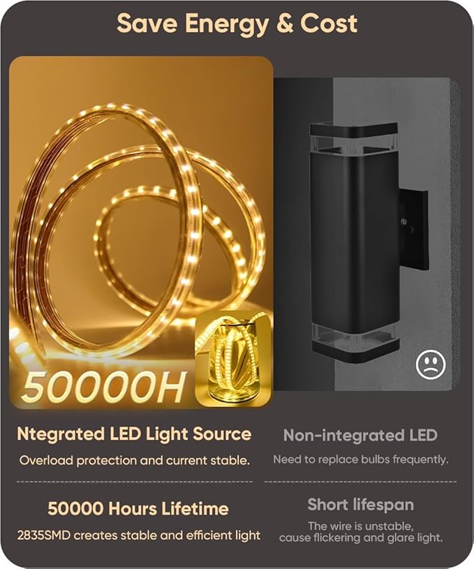 Aipsun 2 Packs Black Outdoor Wall Light 39.4inch Modern LED Exterior Wall Sconce, Long LED Linear Exterior Lights 3000K 4000K 6000K for Entrance, Hallway, Garage, Porch(3CCT)