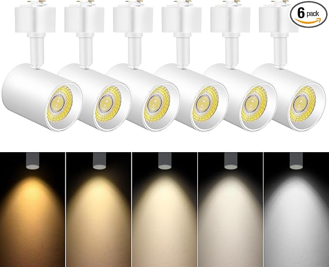 L Type LED Track Lighting Heads 5 Color, 10W White 6 Pack | Dimmable Track Light Heads, Kitchen Fixture Ceiling, 2700K 3000K 4000K 5000K 6000K Adjustable, Flicker Free CRI90+ 24° 800lm