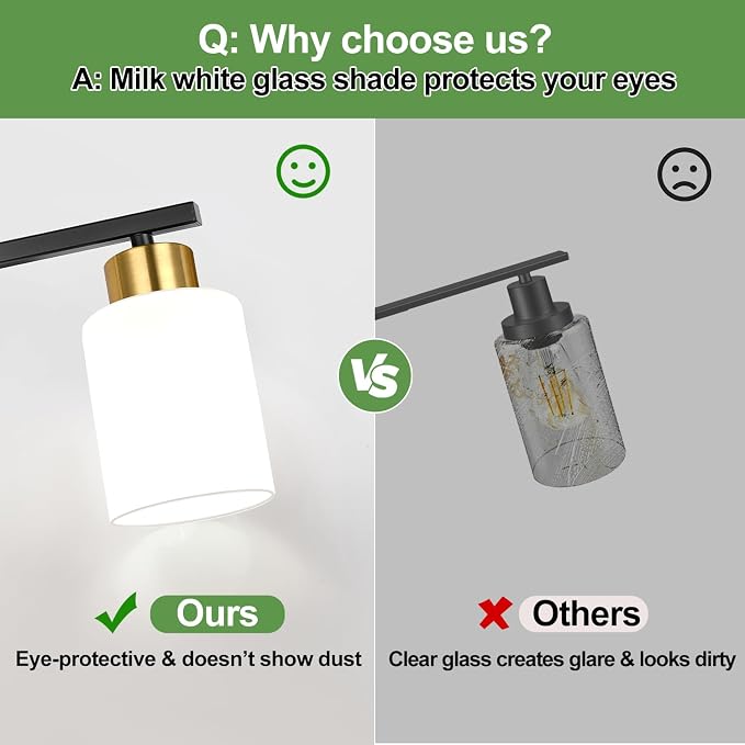 Black and Gold Bathroom Vanity Light Fixtures, 3-Light Modern Bathroom Wall Light with Frosted White Glass Shades, Vanity Light Over Mirror, E26 Base, Bathroom Lighting for Mirror (Bulbs Not Included)