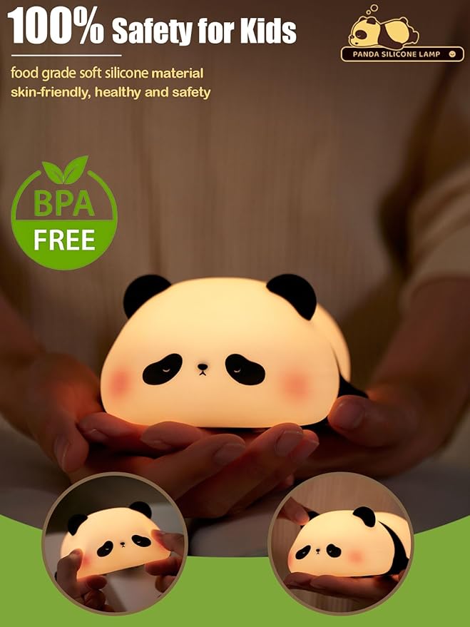 Cute Panda Night Light, Squishy Panda Novelty Animal Lamp, 3 Level Dimmable Nursery Nightlight with Timer, Food Grade Silicone Touch Night Light Fun Gifts for Kids Boys Girls Baby