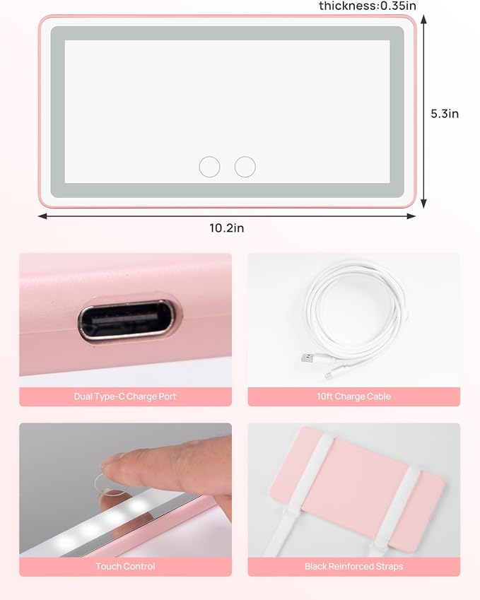 JOYTUTUS Car Sun Visor Vanity Mirror, Car Mirror with 3 Light Modes & 60 LEDs, Rechargeable, Touch Control, Universal Fit