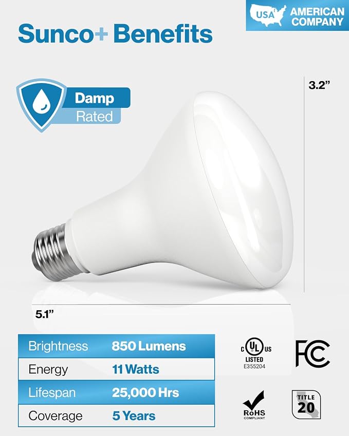 Sunco 6 Pack BR30 LED Bulb Flood Light, E26, 11W=65W, 3000K Warm White | 850LM, Dimmable, Indoor, Home, Bedroom, Kitchen Lighting, Recessed Can Light Bulbs, Medium Base, Recessed Flood Light Bulbs