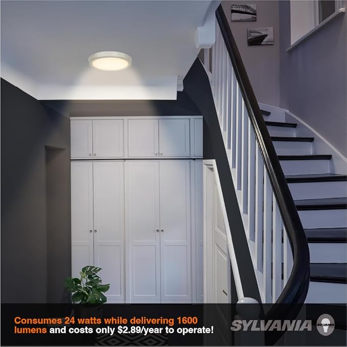 Sylvania 12" LED Flush Mount Ceiling Light Fixture, 24W, 5 Color Select (2700K - 5000K), 1600 LMS, Hardwired, Brushed Nickel, LED Lights for Bedroom Kitchen Hallway Porch - 1 Pack (66463)