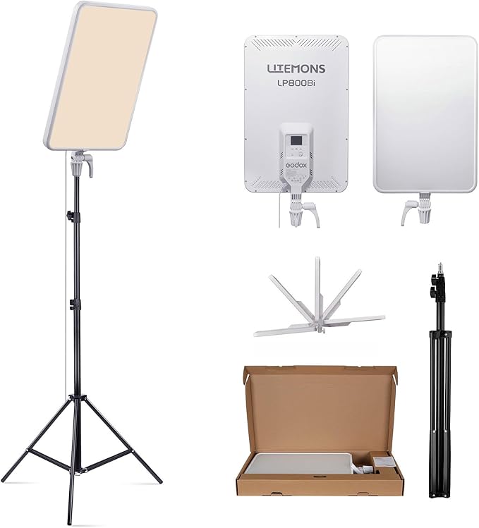 Godox LP800BI 85W LED Video Light Panel with Stand, 28" Large Soft Light | 2800K-6500K Bi-Color, 2.6" Ultra-Thin Studio Lighting, APP Control, CRI 96+, TLCI 98+, for YouTube, Recording, Live Streaming