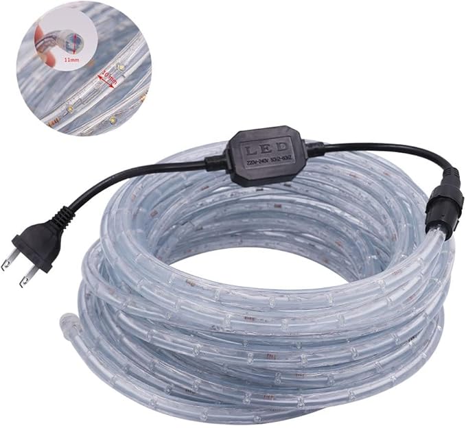 30ft 2-Wire Waterproof LED Rope Light Kit, 1/2" Rope Lights, 110V-120V PVC 30 LED/M Tube Lights Strip for Background, Outdoor, Christmas, Home Decoration(Warm White)