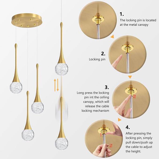 cenzoz 3-Lights Modern Pendant Lights for Kitchen Island LED Dimmable Crystal Glam Ceiling Pendant Lighting Chandelier for Dining Room Hallway Bedroom Corner Lamp Antique Gold