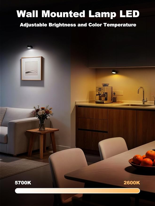 Smiling Shark Wall Light F9, Rechargeable Wall Mounted Lamp LED 3 Color & 4 Brightness Stepless Dimming 360° Rotate Magnetic Ball Cordless Wall Sconce Lamp for Bedroom Reading Bedside (2, Black)