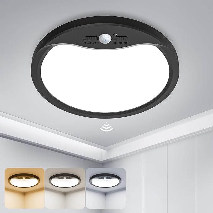 zemty 12inch Motion Sensor Ceiling Lights Wired, 24W 2400lm 3CCT/3 Mode/30-120s Timer, Bright Black LED Flush Mount Light Fixture Motion Activated for Closet Pantry Hallways Stairwells Garage