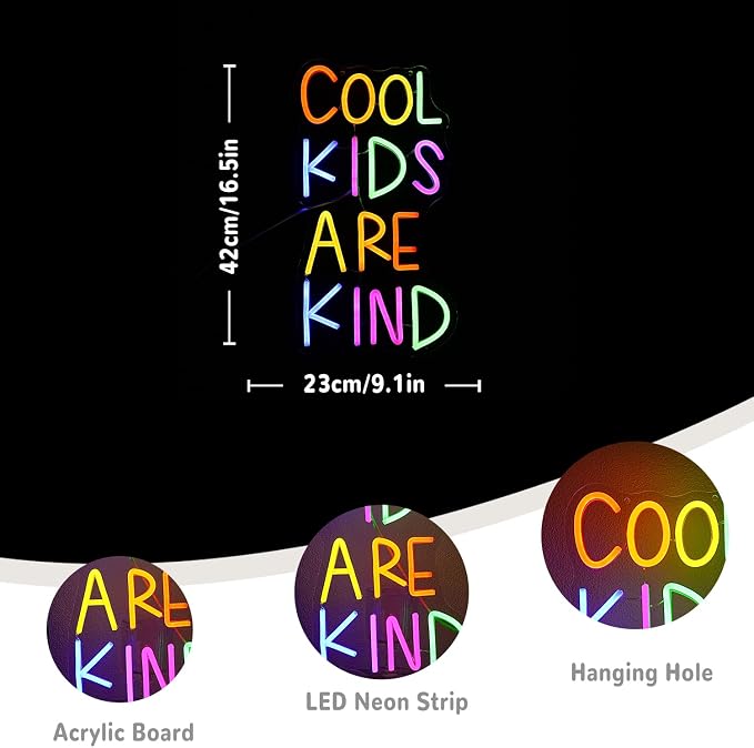 Cool Kids Are Kind Neon Sign for Classroom Colorful Letter Neon Lights Classroom Decor Reading Neon Light Sign for Bedroom Library Kids Room Study Room Decoration