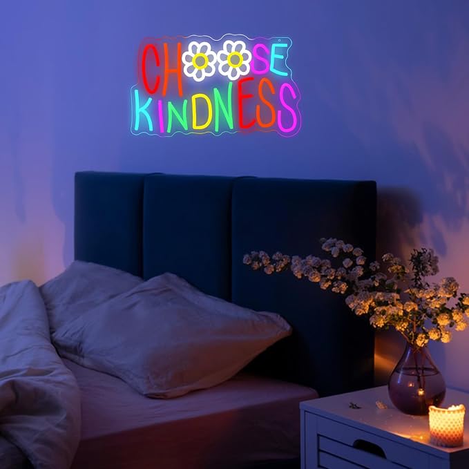 LISIGNVE Choose Kindness Neon Sign USB Powered Be Kind Neon Light for Wall Decor LED Motivational Quotes Light Up Sign for Home Bedroom Living Room Nursery Office Coffee Shop