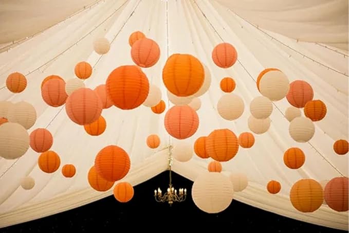 CC wonderland zone 12pcs Orange Peach Paper Lanterns,Hanging Paper Lanterns for Bridal Shower Boho Fall HarvestBirthday Wedding Party Decoration