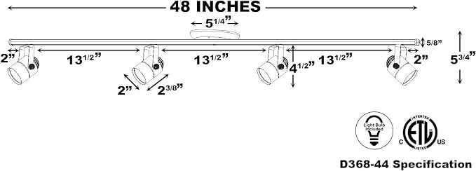 LED 4FT 4-Light Track Lighting Kit GU10 LED Bulbs Included D368-44-LED-BS (Brushed Steel)