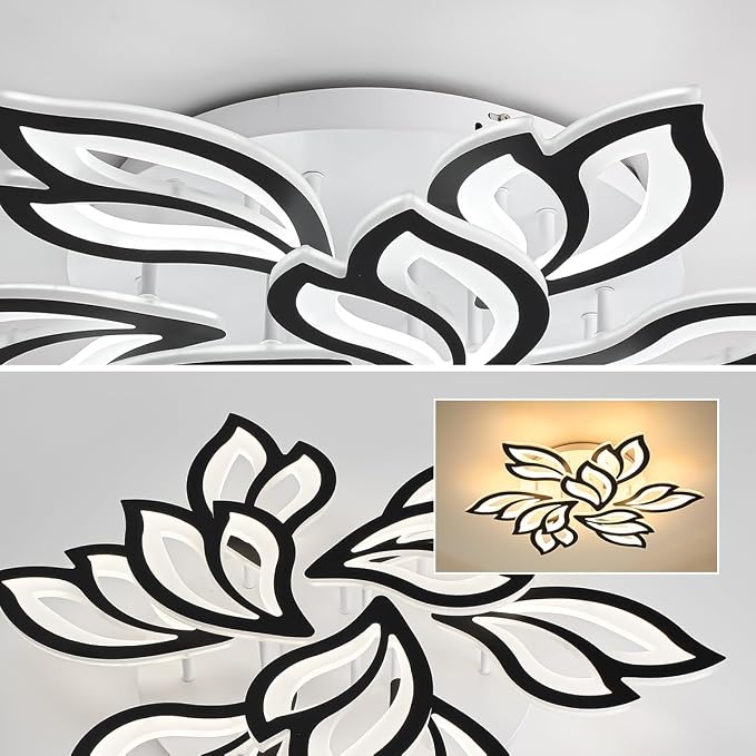 Garwarm 29.9" LED Flush Mount Ceiling Light, Dimmable Modern Flower Fixture | Flower Ceiling Light with Remote, Black,Acrylic, Stepless Color Temperature Change for Bedroom Living Room Kitchen