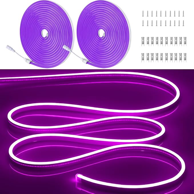 Neon Light Strip-2PCS/10M/32.8FT/Purple/Flexible and Waterproof LED Rope Light with Mounting Accessories for Indoor & Outdoor Decoration,[No Adapter]