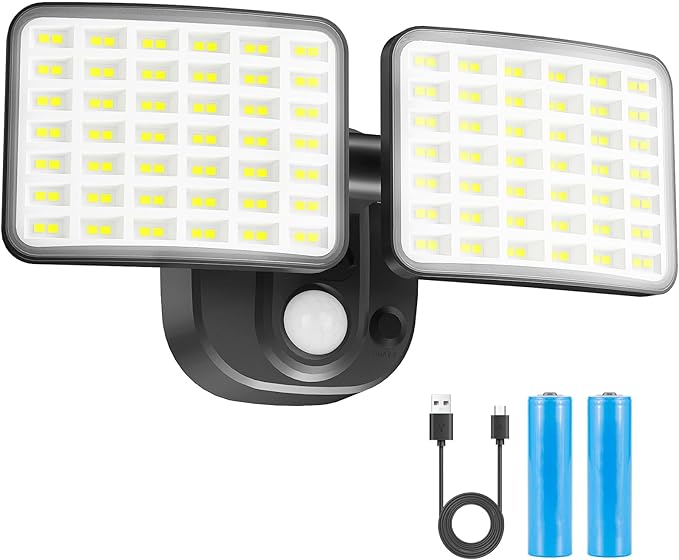 Rechargeable Battery Operated Motion Sensor Outdoor Lights with 2500LM & 4000LM(High Brightness), Battery Powered Lights 1-3 Months Endurance, USB Charging Security Lights for Garage Yard Patio Garden