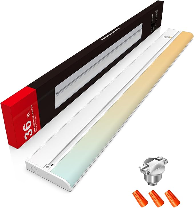 36‘’ Hardwired Under Cabinet Lighting, 3 Color Settings - 2700K/4000K/5000K | Warm White, Cool White, and Daylight Under Cabinet Lighting, 20W 2000LM Dimmable Under Counter Lights for Kitchen, CRI>97