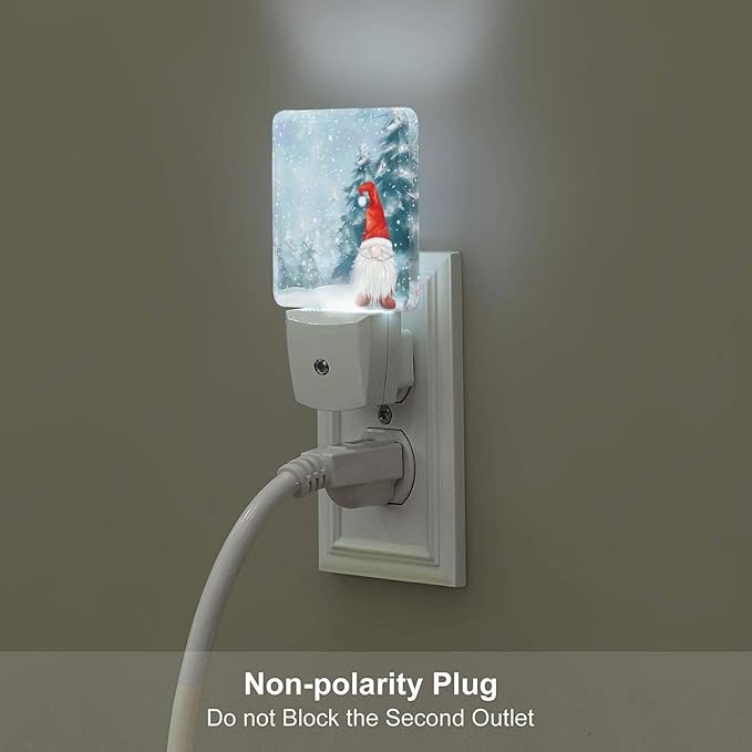 Snow Gnome Trees Christmas LED Plug-in Night Lamp 2 Piece Set, Auto Sensor Nightlights Set of 2 for Bedroom Bathroom