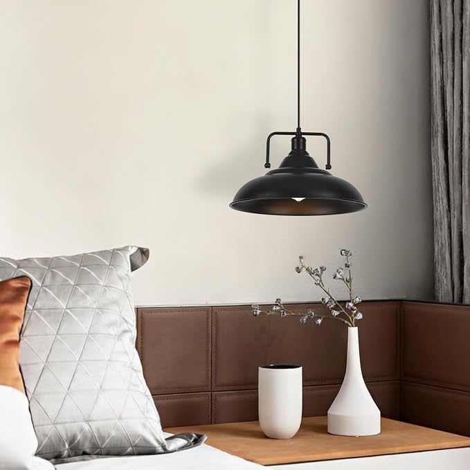 Black Pendant Light, Large Pendant Light 15.7" 1 Pack, Modern Farmhouse Pendant Lighting, Kitchen Pendant Lights, Pendant Lights Kitchen Island for Kitchen, Living Room