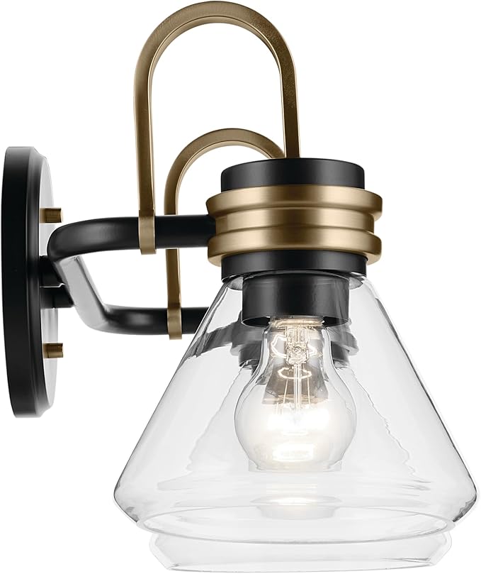 Kichler Farum 2-Light Bathroom Vanity Light, Black | Modern vanity light with clear glass for bathroom mirrors and powder rooms (19.25" x 9.5"), 55154BKCLR