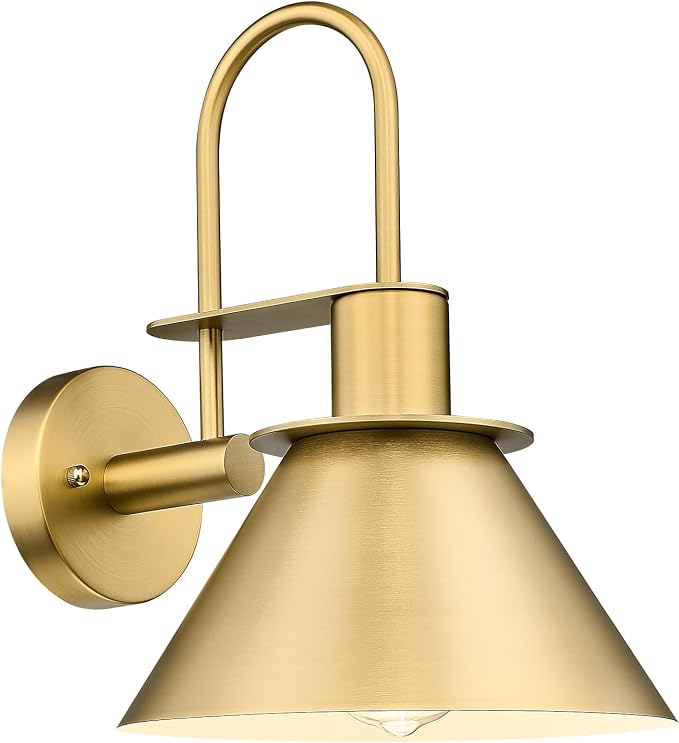 Brass Wall Sconce, HWH Modern Wall Light Sconces for Bedroom Bathroom, 1-Light Indoor Wall Light Fixtures with Metal Shade, White Interior, Gold Finish, 5HZG56BL BG