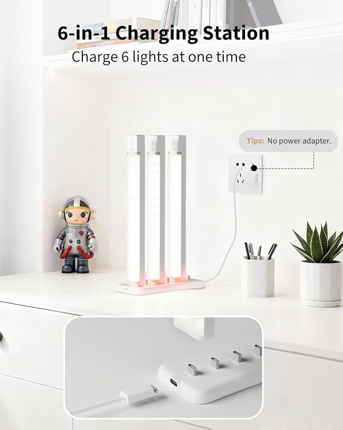 Ledagic Under Cabinet Lighting Charging Station-6Typec Charging Ports 1Pack | Portable Motion Sensor Light Indoor Multi-Light Storage & Charging Base Save Charging Time, Ideal for Cabinet Lights