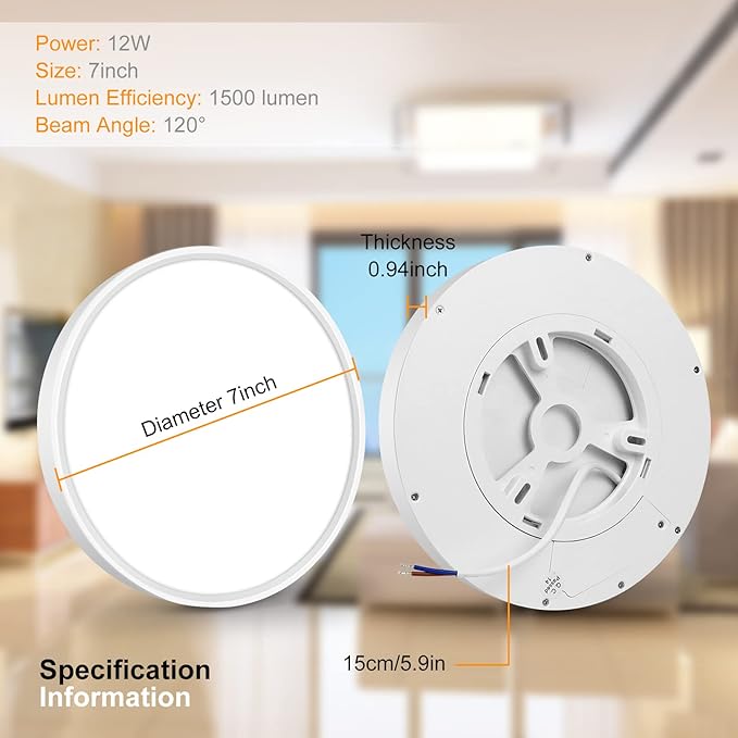 inShareplus LED Flush Mount Ceiling Light Fixture, 1500ML 4000k Natural White 7inch Flat Modern Ceiling Lighting,12W(120W Equiv), Ceiling Lamp Used in Bedroom, Bathroom, Kitchen, Corridor