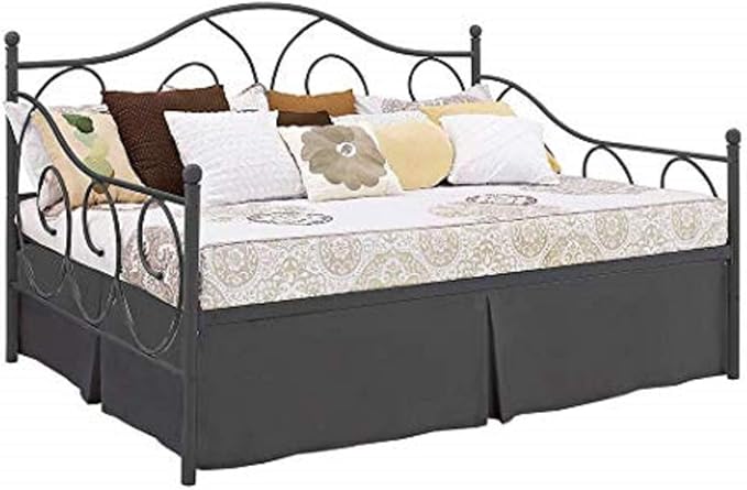 Pleated Bed Skirt with Split Corners for Daybeds - Three Side Coverage - Made with Brushed Microfiber, (Twin Size, Dark Grey Solid)/18 Inch Drop