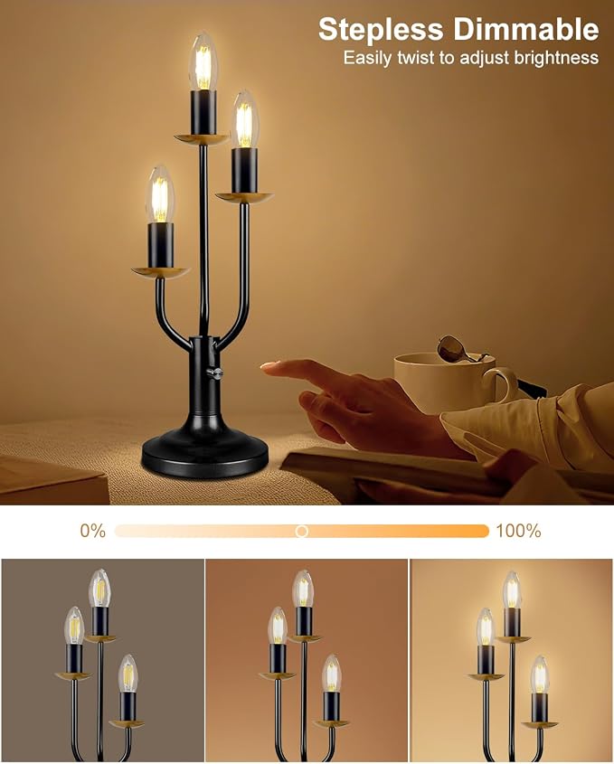 Vintage Black Candelabra Table Lamp Dimmable Gift E12 Bulbs Included