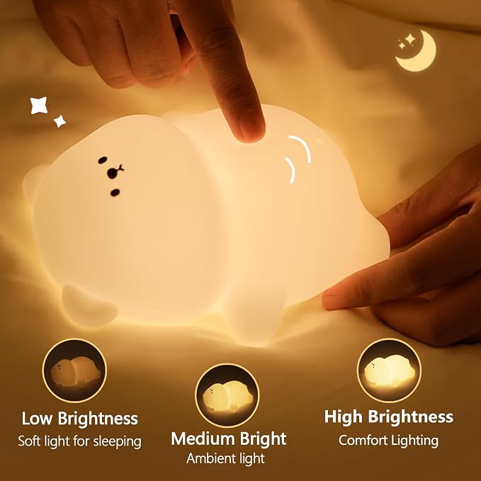 Cute Lying Bear Night Light, Magic Dimmable Nursery Kawaii Lamps for Room Decor, Super Squishy Silicone Night Lamp. Great Ambience Light for Camping Party Room Decor(Lying Bear)