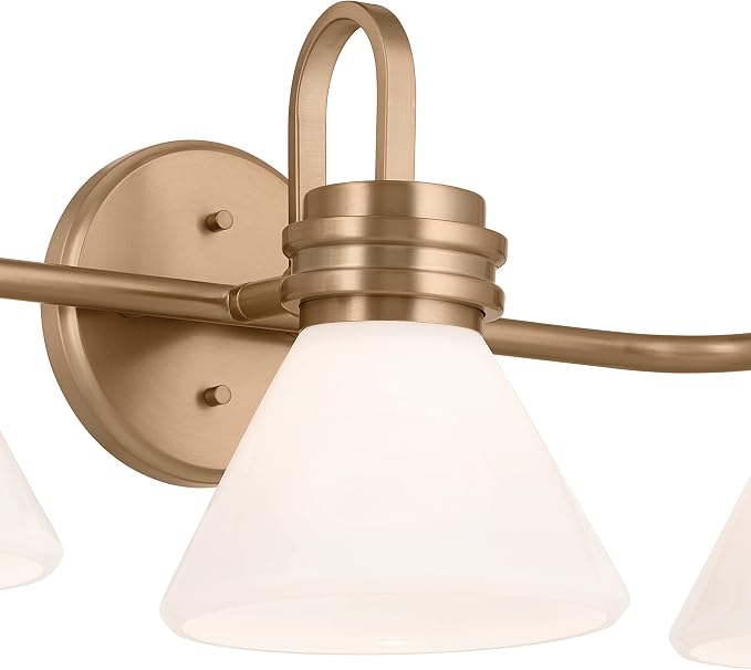 Kichler Farum 3-Light Bathroom Vanity Light, Champagne Bronze | Modern vanity light with opal glass for bathroom mirrors (26" x 9.5"), 55155CPZ