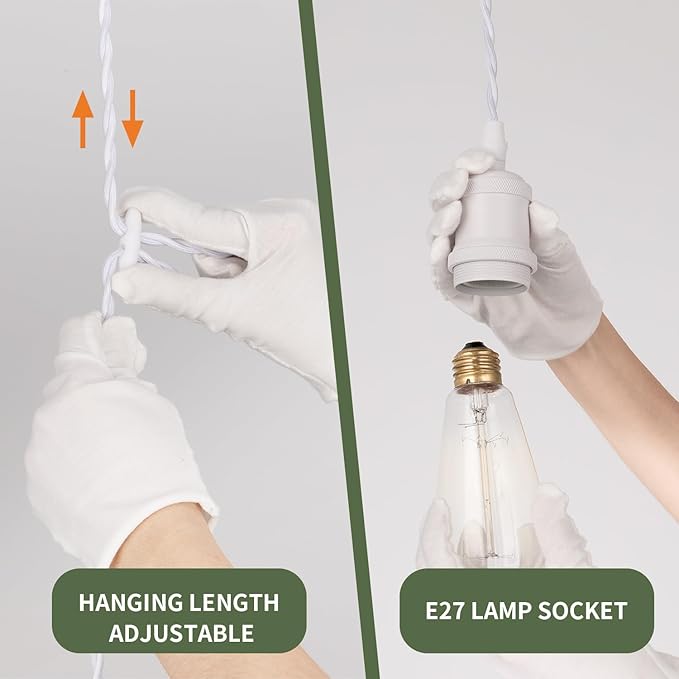 mirrea H Type White Track Lighting Pendant with E26 Socket Cord Adjustable Pack of 3 (2 feet)