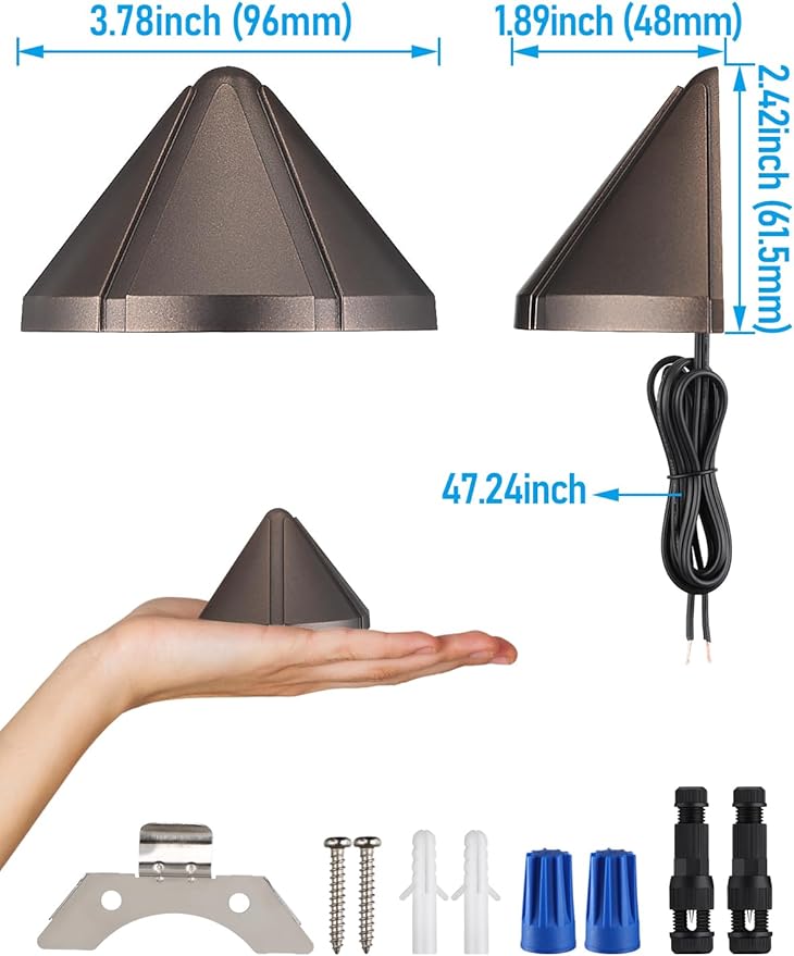 LEONLITE 5CCT Low Voltage LED Deck Light, 12-24V AC/DC Triangle Stair Railing Light, CRI90, IP65, Aluminum, Landscape Step Fence Lighting, 1800K/2700K/3000K/4000K/5000K, Oil Rubbed Bronze, Pack of 4