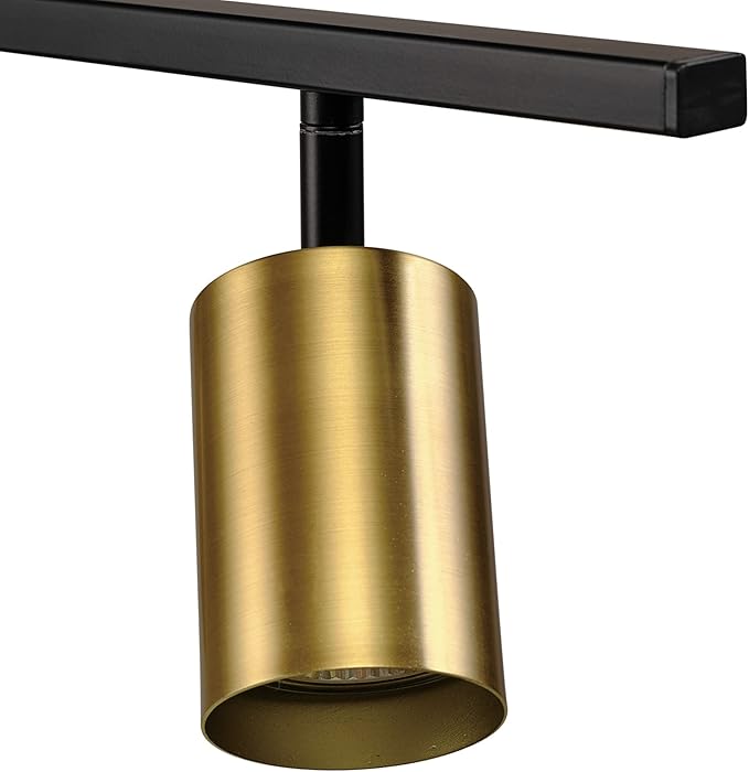 Globe Electric 4-Light Track Lighting, Matte Black, Matte Brass Heads, Center Swivel Bar, Dimmable, 57501