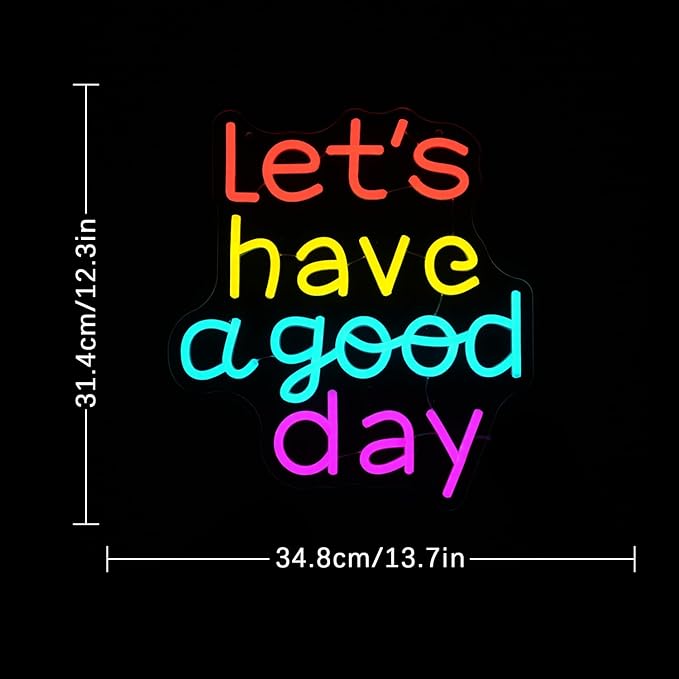 Lets Have A Good Day Neon Sign for Wall Decor, USB Powered Colorful Letters Neon Light, Motivation LED Light Up Sign for Bar Cafe Restaurant Office Living Room Parties