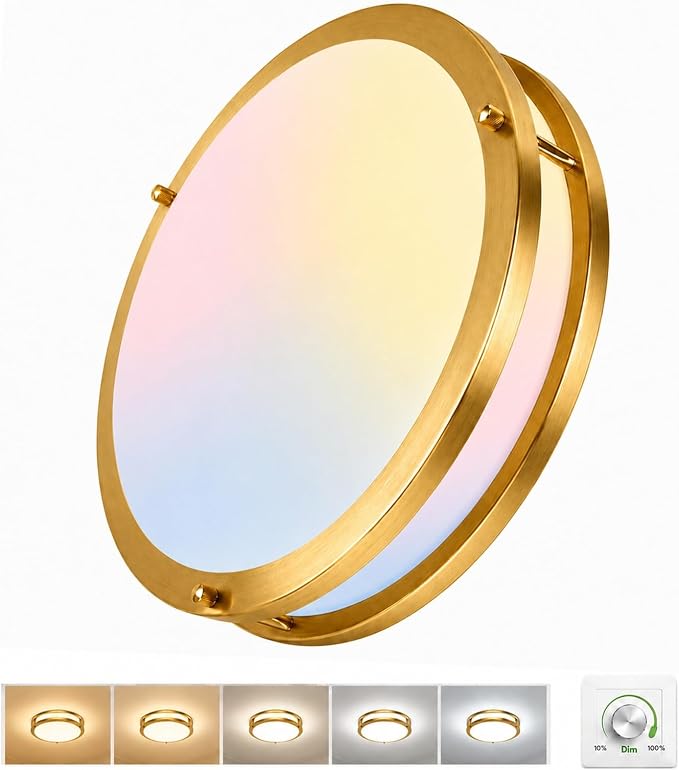 12 inch 36W Flush Mount LED Ceiling Light Fixture 3600 Lumen Super Bright, 2700K/3000K/4000K/5000K/6500K Adjustable Ceiling Lights, Gold Saturn Dimmable Lighting for Hallway Bathroom Kitchen 1 Pack