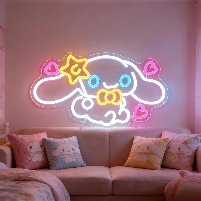 Cinnamoroll Neon Sign for Room Decor, USB Powered LED Lights with Dimmable, Japanese Cartoon Dog Neon Signs, Cute Night Light Gifts for Children (15.94"L x 9.06"W)