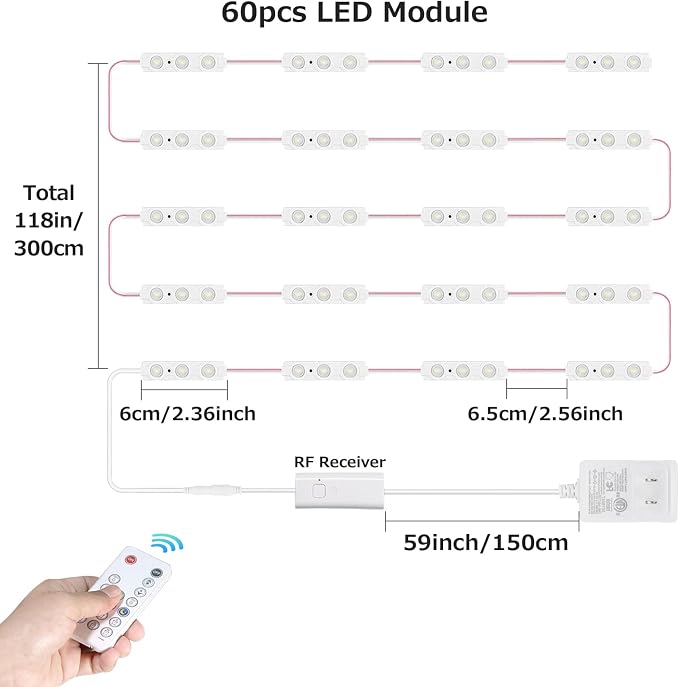 Kintion LED Vanity Mirror Light, Hollywood Style 60pcs Ultra Bright White LED, 9.8ft/3m Dimmable Strip Light, Bathroom Waterproof, Memory Function, Time Shutdown, Breath Mode (Mirror Not Include)