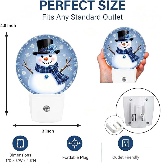 Night Lights Plug into Wall Blue Snowman Night Light Energy Saving LED | Winter Plug in Night Lights for Wall Socket with Dusk-to-Dawn Sensor for Bedroom, Bathroom and Living Room