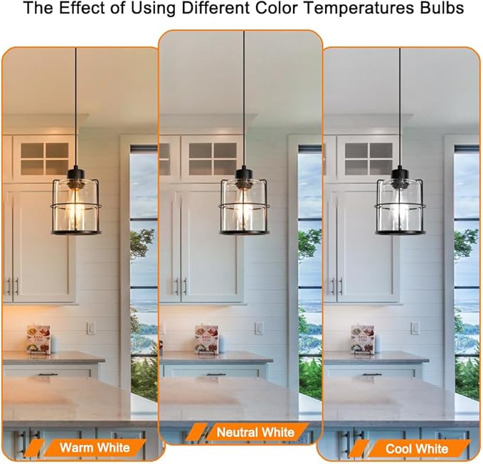 5.91in Industrial Black Pendant Lights Kitchen Island, Glass Island Pendant Lights Set of 2, Small Ceiling Kitchen Island Lights with Adjustable Cord, Farmhouse Hanging Light for Hallway Bathroom