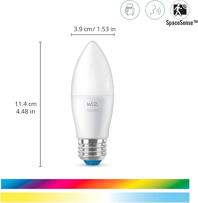 WiZ Connected 40W B12 Color LED Smart Candle-Shaped Bulb - Pack of 1 - E26- Indoor - Connects to Your Existing Wi-Fi - Control with Voice or App + Activate with Motion - Matter Compatible
