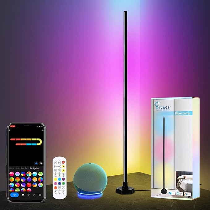Led Floor Lamp, Corner Lamp Compatible with Alexa, RGB Corner Floor Lamp with Music Sync, 16 Million DIY Colors for Bedroom