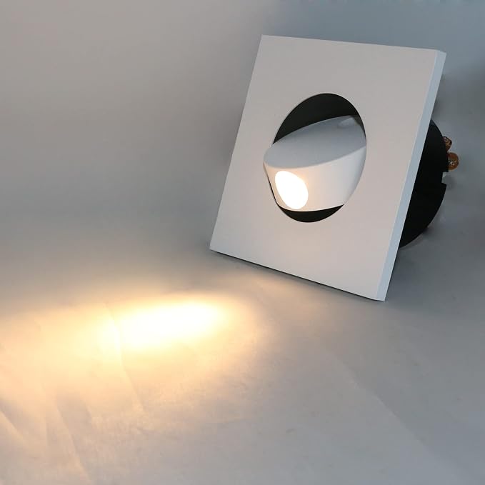3W LED Wall Recessed Step Stair Lighting Bedside Reading Light Fixture Hidden On/Off Switch Adjustable Warm White-Finish Square