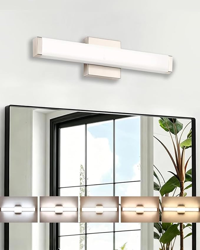 16" LED Bathroom Vanity Light, 10W 5CCT Dimmable, Brushed Nickel | Wall Bar Light, Rust & Moisture Resistant, Dimmable 2700K-5000K, Energy-saving, moisture-proof, Dresser Bathroom over Mirror
