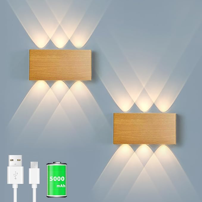 Shelprojsu LED Magnetic Wall Sconce Lights,5000mAh Wireless Bedside Wall Light USB Rechargeable Reading Wall Lamp,3 Lighting Colors and Dimmable Battery Operated Wall Sconces (Wood Color, 1 pcs)